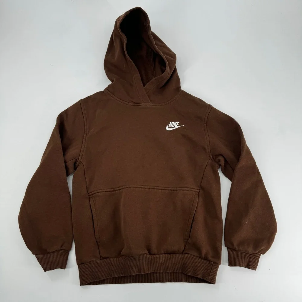 Kids Nike Brown Pullover Hoodie‎ Sweatshirt Fleece Lined Size M